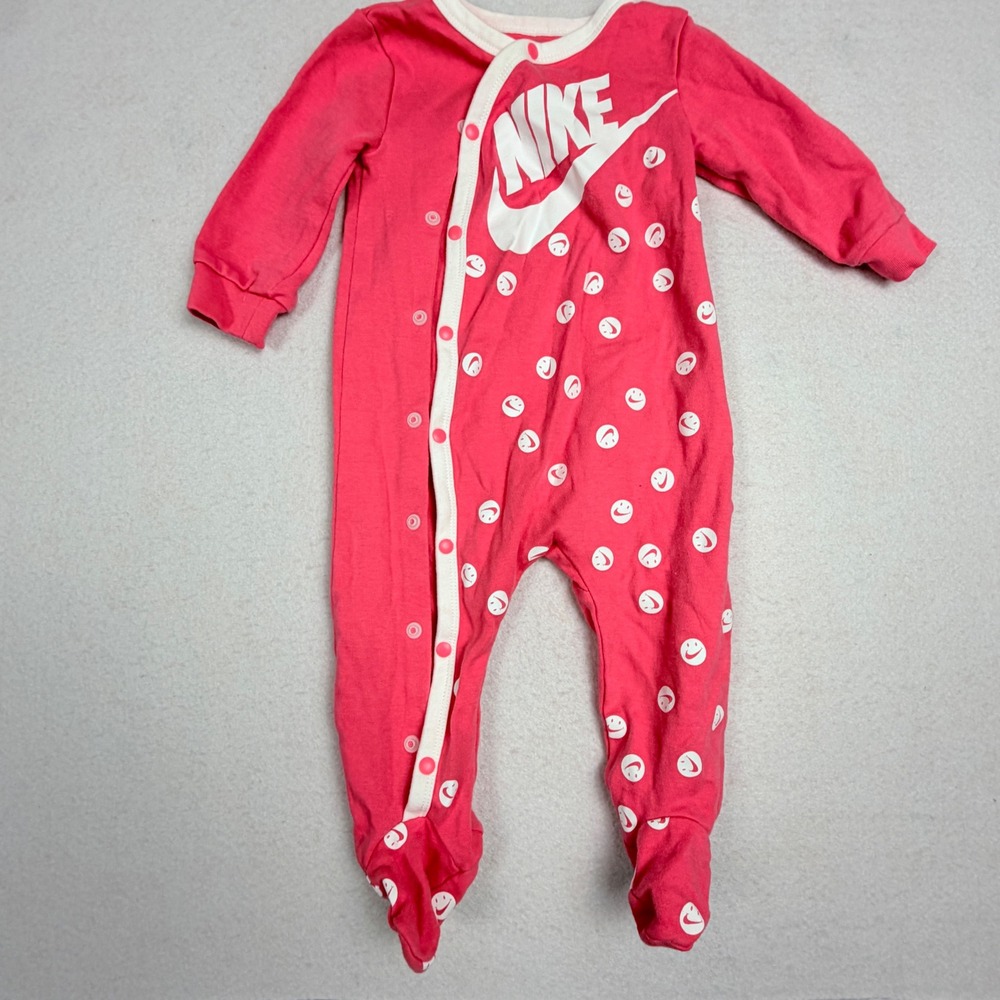Nike Baby Girls Pink Have a Nike Day Smiley Face Footed Sleeper Romper 6-9M